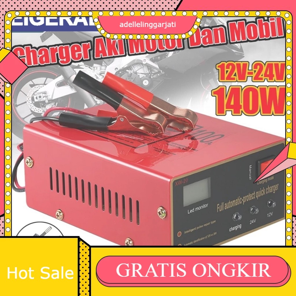 Charger Aki Motor Mobil 12V / 24 Volt Cas Aki Otomatis Alat Cas Aki Motor Dan Mobil