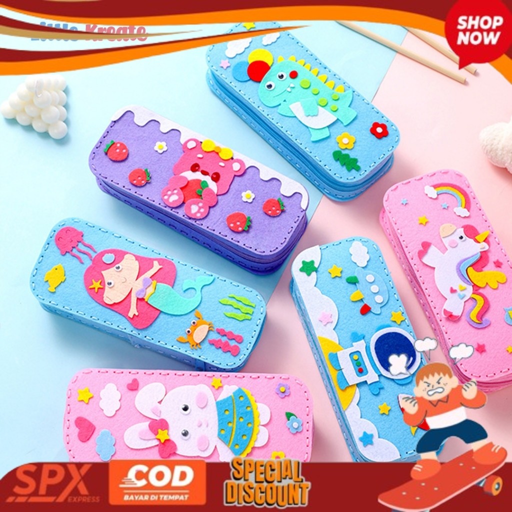 VRAL GEMOY LIttle Kreate - Mainan Edukasi DIY Kotak Pensil Anak - Non-woven Pencil Case - Prakarya A