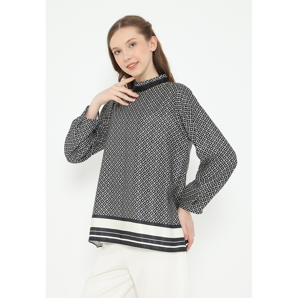 Monogram Ruffle Blouse In Black By Brilliant Girl