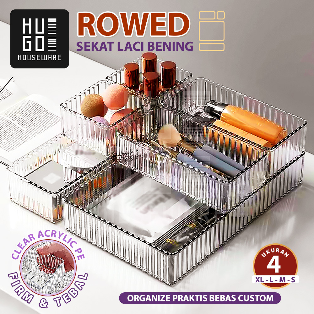 HUGO Kotak Akrilik Organizer Laci Penyimpanan Peralatan Dapur Kosmetik ATK