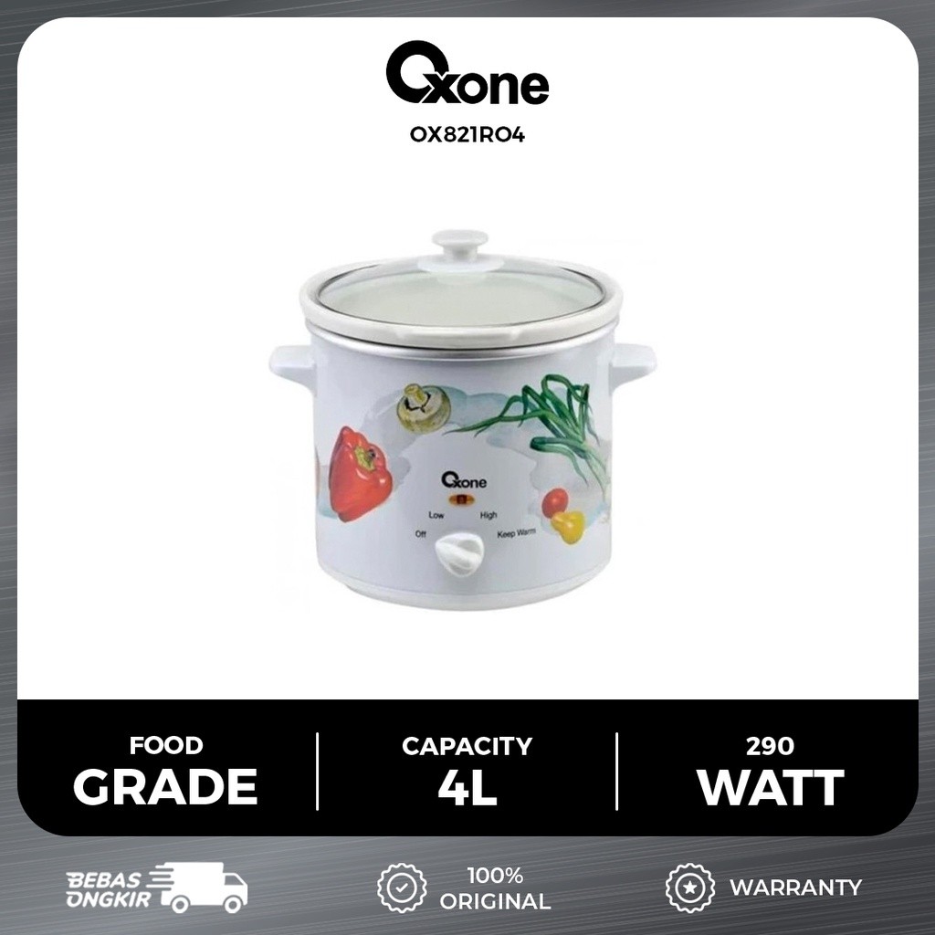 DISKON Oxone OX821RO4 Slow Cooker Panci Kukus Keramik Oval 4L Jumbo ORI