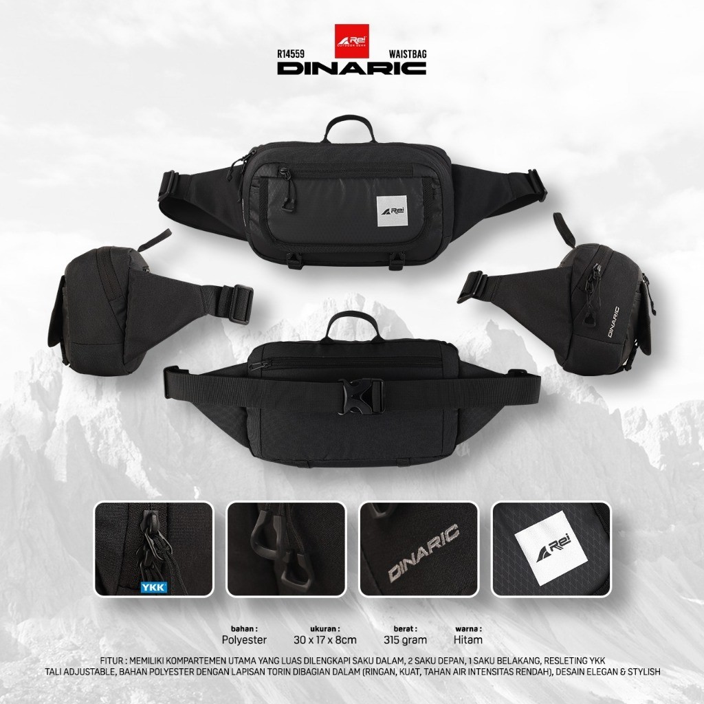 Tas Pinggang Arei / Waist Bag Dinaric Hitam Arei Outdoorgear ORIGINAL