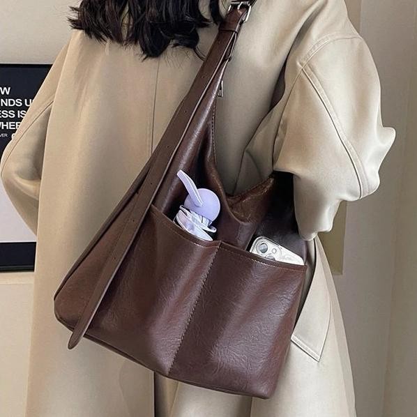 Tas Totebo Mother Bag Kapasitas Besar Tas Selempang Kulit Luncur Vintage Tas Ketek