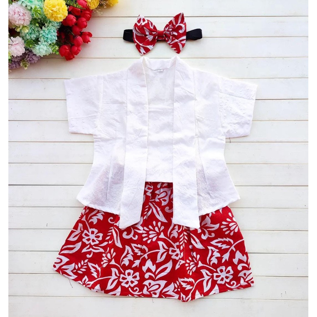 TARIMARSHOP Setelan Kebaya Merah Putih Anak 0-10 tahun | Kebaya Batik Kemerdekaan Merah putih | Keba