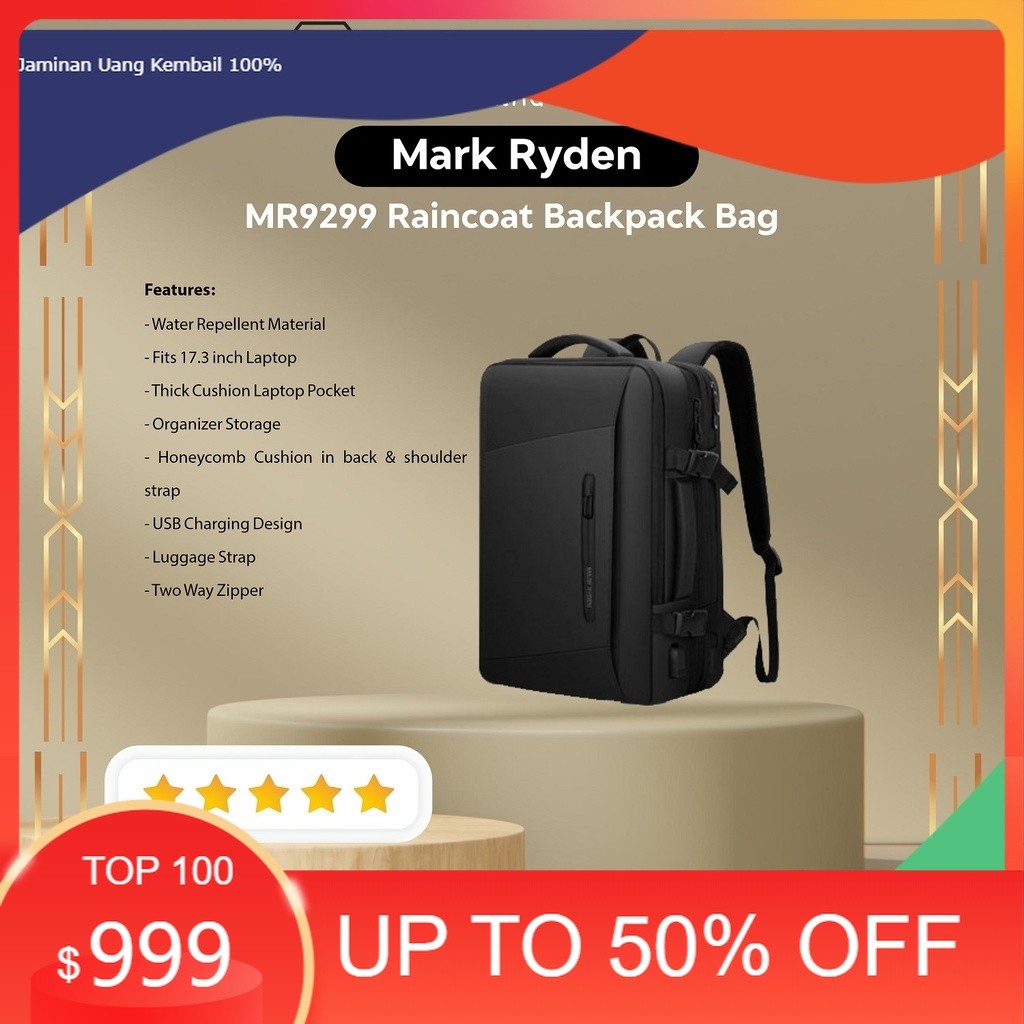 MARK RYDEN MR9299 Raincoat Backpack Bag - Tas Ransel Laptop 17.3 Inch