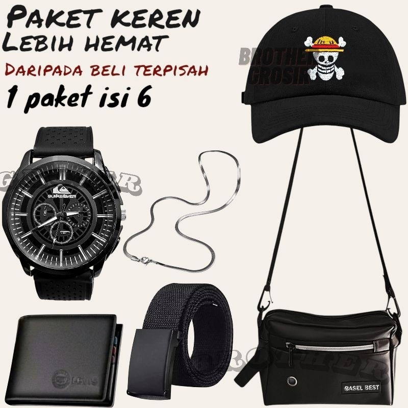 [𝗡𝗼𝘂𝗿𝗮] (Promo Paket Istimewa Pria Keren Combo Star Pria Terbaru ) 6 In 1/Jam Tangan Pria Keren Beli