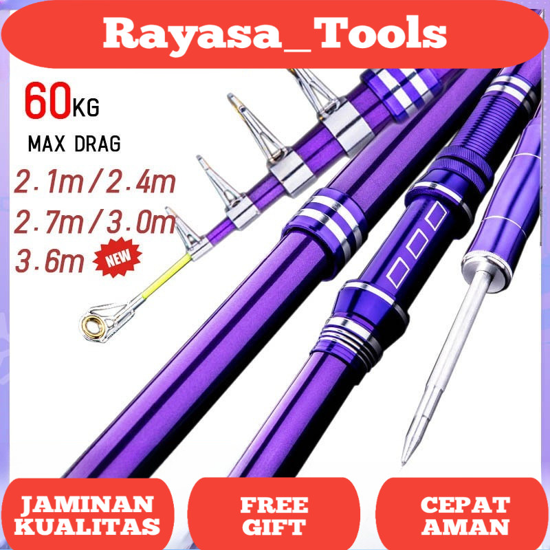 Joran Pancing Carbon Fiber Sea Fishing Rod 2.1M-3.6M/7 Tongkat Stik Pancing 3.6Meter Stick Pancingan