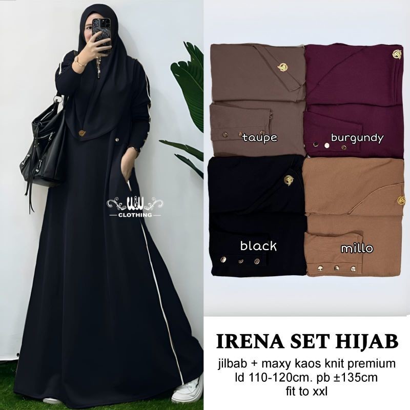 Gamis muslim wanita set hijab Irena  w&w clothing bahan knit premium Ld110-120cm PJ 135cm |  alya st
