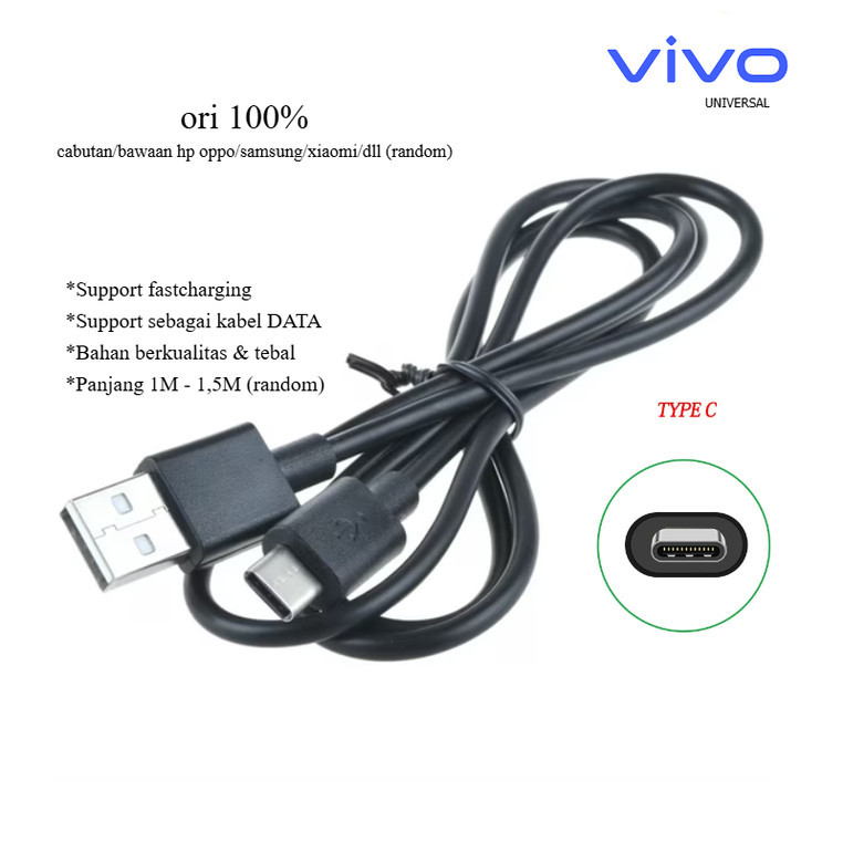 ori 100% (hitam) usb type C kabel charger vivo s20 (V2429A) - vivo S20 PRO (V2430A)