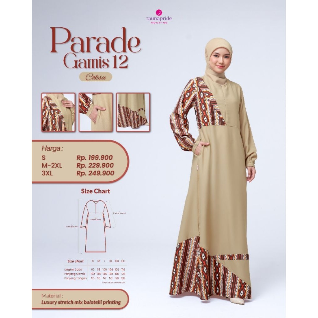 Raunapride Parade Gamis 12 Dan Parade Gamis 13 | Gamis Rauna Motif Etnik Printing | Gamis Seragaman 