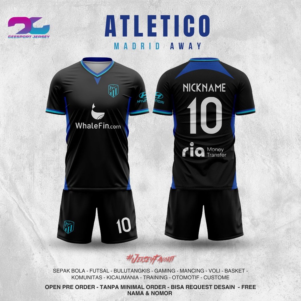 JERSEY SEPAKBOLA ATLETICO AWAY MADRID 2022 2023  LIGA UEFA FULL PRINTING FREE CUSTOM NAMA + LOGO