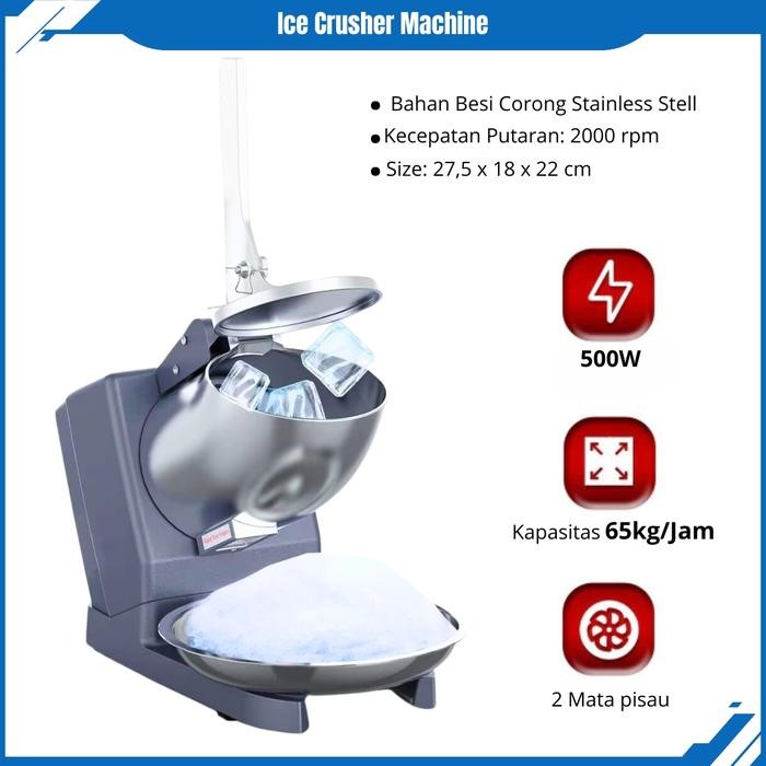 Mesin Es Serut Ice Crusher Alat Serut Es Penghancur Es Batu Dengan 2 Mata Pisau Daya 500 Watt Stainl