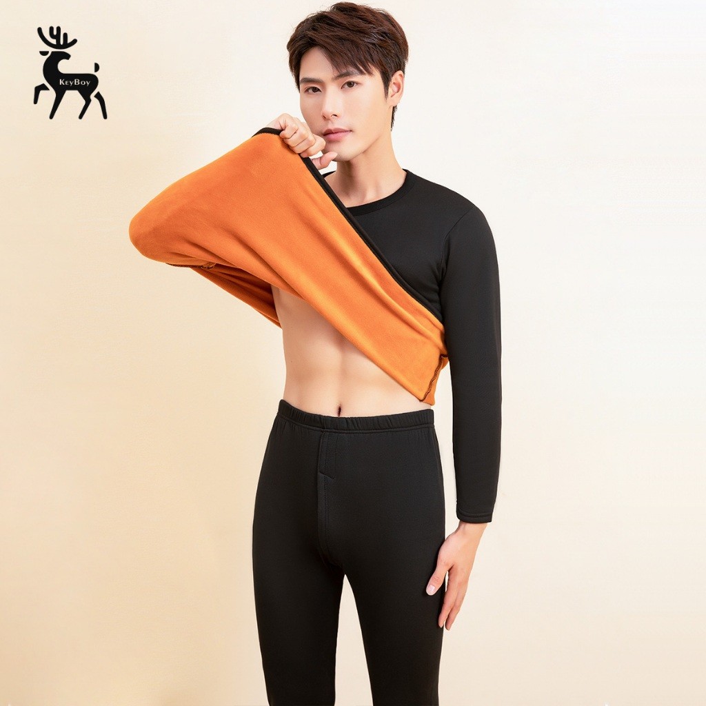 HF34ED KeyBoy long john pria musim dingin pakaian musim dingin turtleneck set pakaian dalam cowok ha