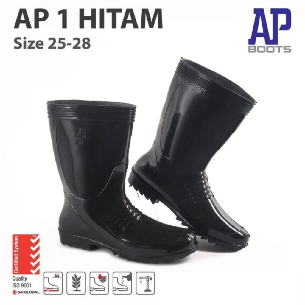 SEPATU BOOTS  AP 1 HITAM Pendek Glossy AP BOOTS