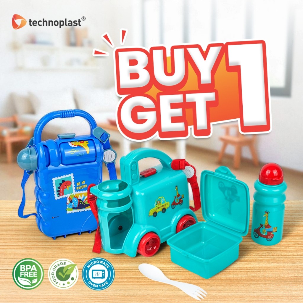 NIWASUMA Technoplast BUY 1 GET 1 School Bites Set Tempat Makan + Botol Minum | Kotak Bekal Makan Ana
