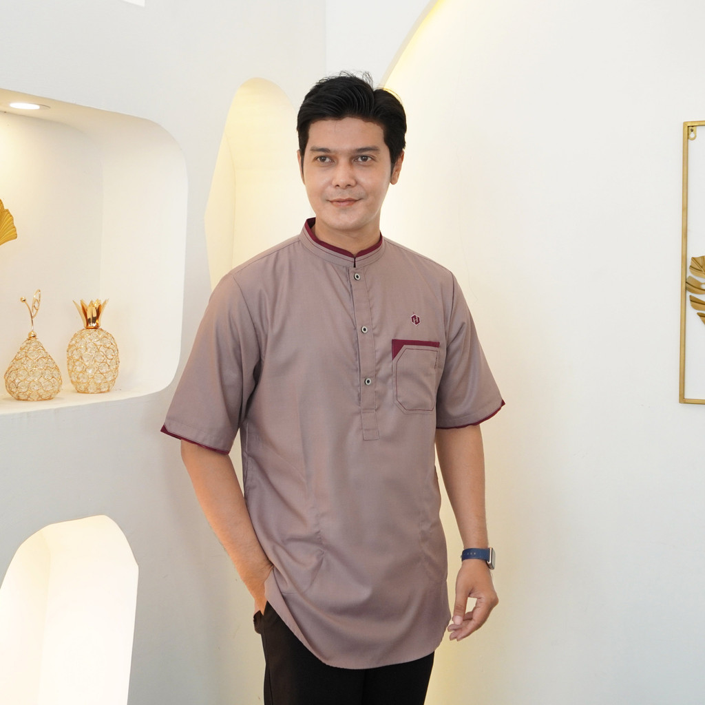 HIMADA OFFICIAL Koko Asraf Pendek Dewasa Kurta Baju Muslim Pria Dewasa Polos Lengan Pendek Koko Sunn