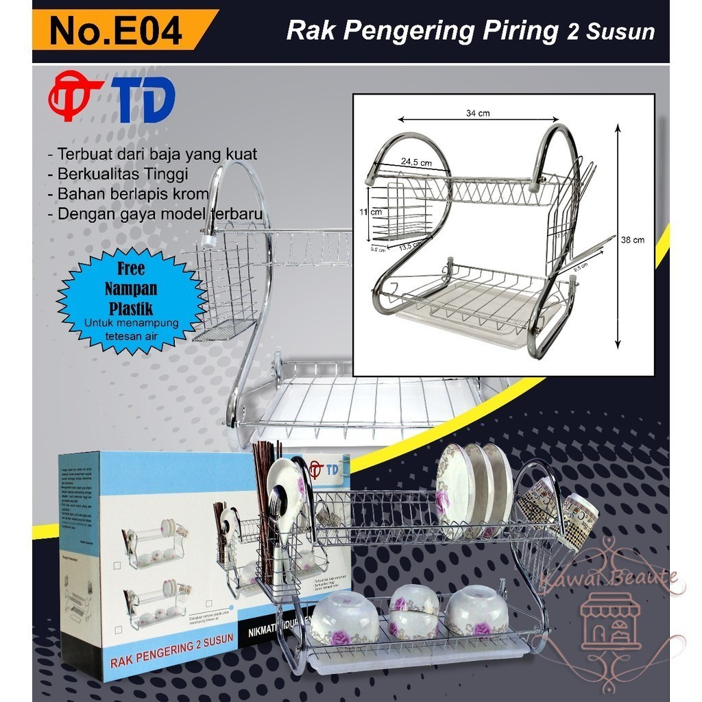 RAK PIRING STAINLESS SUSUN 2 TD baja kuat lapis krom Free Nampan Plastik