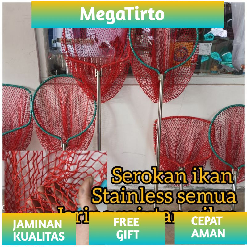 Serokan Ikan Stainless besar Lele Galatama Jaring Nilon Gagang Panjang Bisa Telescopic