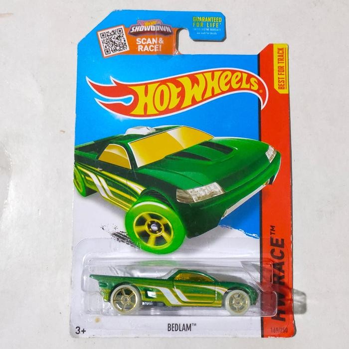 Hotwheels Hot Wheels Bedlam hijau 2014 roda Glow in the Dark HW Race