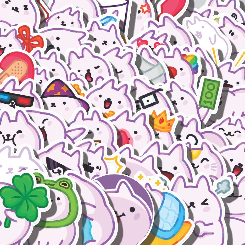 Stiker Cutting Pack Stiker Bob The Purple Cat Isi 100Pcs Series Aesthetic Lucu Keren Untuk Koper Bah