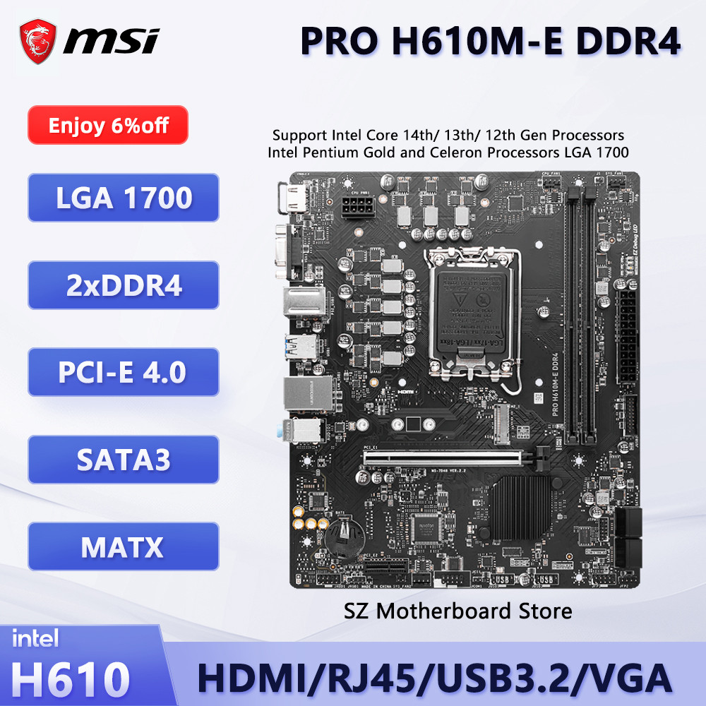 MSI PRO H610M-E DDR4 LGA 1700 Motherboard H610 Support i9-12900K i7-12700K i5-12600K DDR4 M.2 USB3.2