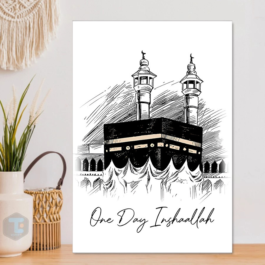 Hiasan Dinding Poster Kayu Kabah Mekah Wall Decor Ka'bah Makkah One Day InshaAllah Pajangan