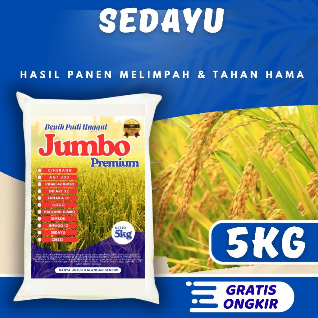 Benih padi unggul sedayu original kemasan 5kg Berkualitas / Anti Roboh / Anti Hama - SRI JAYA FARM