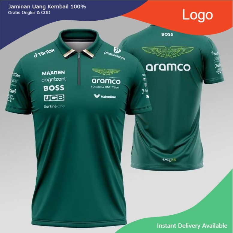 Jersey Polo F1 Aston Martin Formula One Racing Team 2025 Kerah Kancing