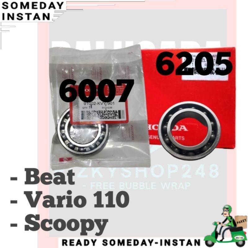 HB- 2 PCS BEARING KRUK AS KANAN KIRI HONDA VARIO BEAT SCOOPY SHOGUN 125 SPACY 6007 + 6205/ suku cada