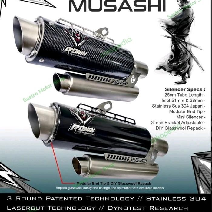 Knalpot Ronin Musashi Fullsistem Knalpot 3Tech 3 Suara 3 Mode - SPORT NAKED 150, EVA CARBON