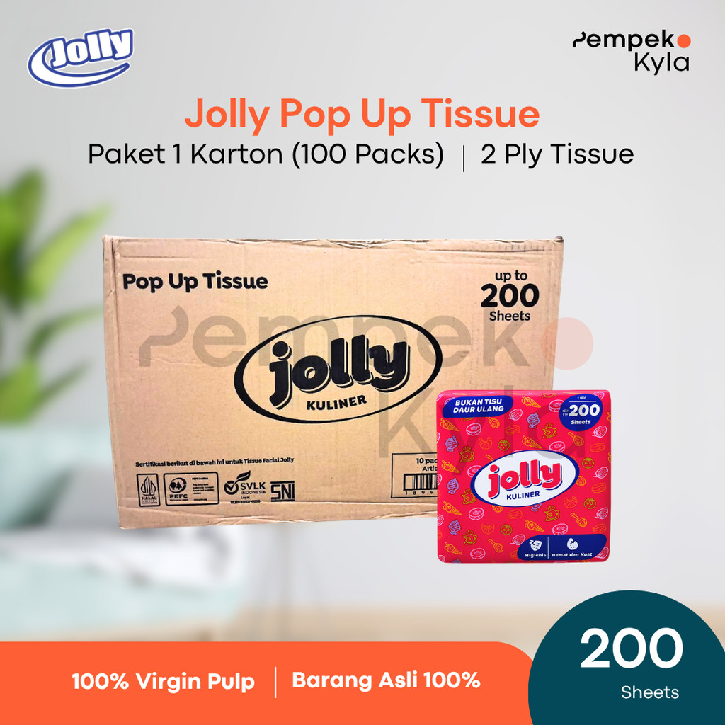 Jolly Pop Up 200 Sheet Grosir 1 Dus isi 10 pack/Tisu Pop Up