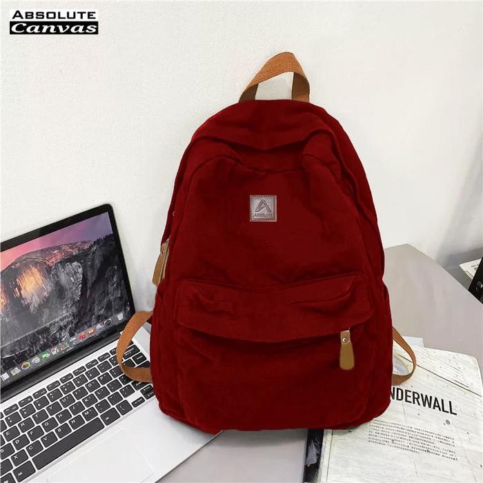 Tas Sekolah Ransel Pria Wanita Tas Kanvas Tas Pria Wanita Tas Kerja Tas Laptop Hitam - MAROON (toys_