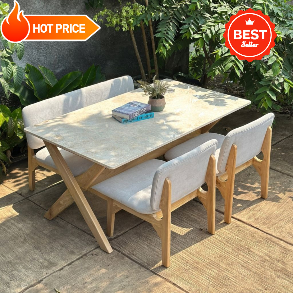 meja makan kayu jati  Meja makan kayu jati top marmer, , set meja makan minimalis kayu jati