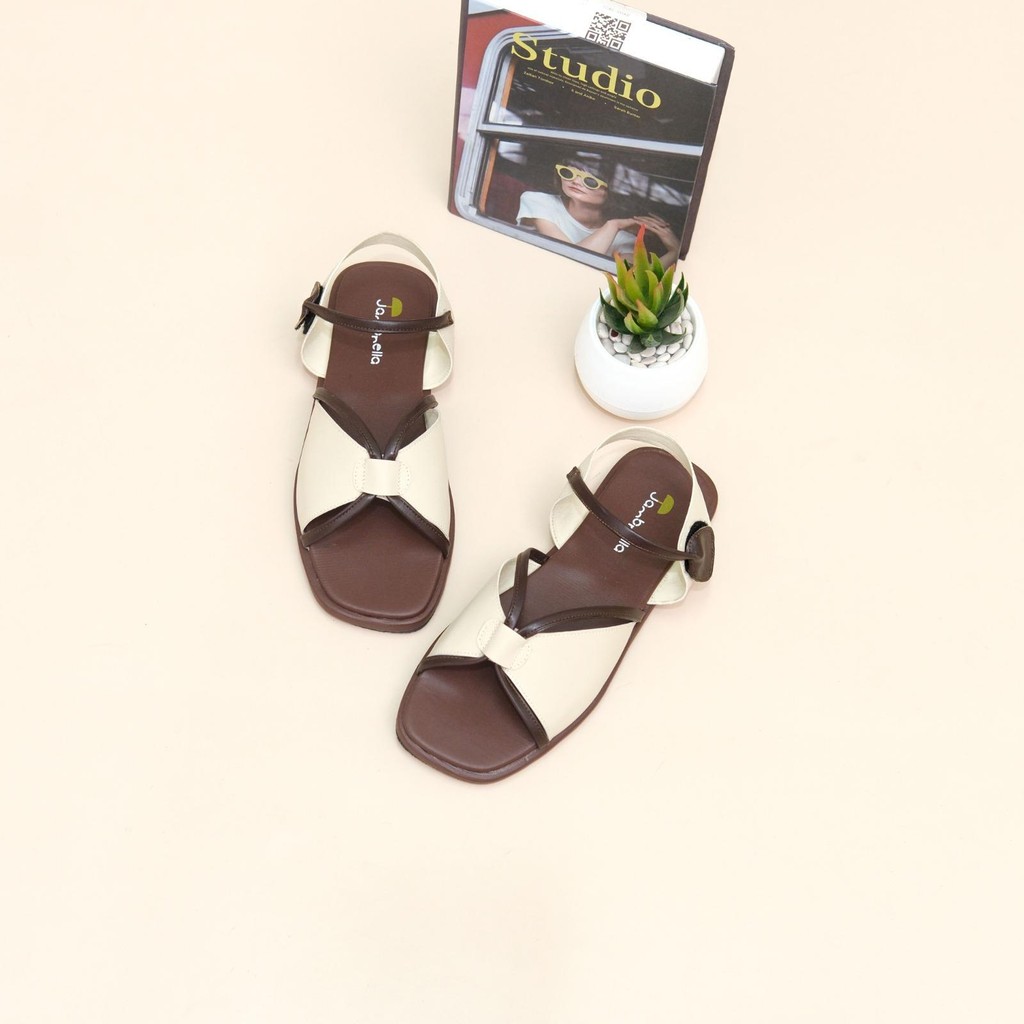 [ TERBARU ] sandal talincang wanita Jambrella DOMINIQUE CREAM sandal wanita trendy