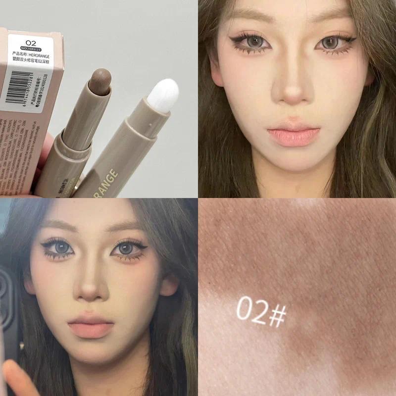 Pena Rias Kontur Bronzer Bayangan Hidung Abu-abu Coklat Alami, Krim Bayangan Wajah Tiga Dimensi Matt