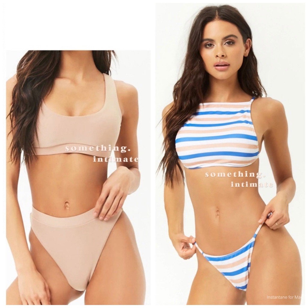 [BRA + CD] FOREVER 21 Bikini Color Block Halter Highwaisted Bikini Set / HW Bra and Panty CD Renang 