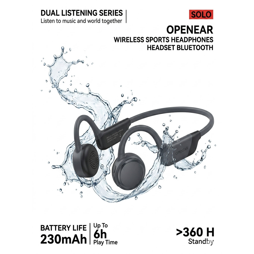 Headphones Wireless Bluetooth Sport Open Ear Solo 66 Bass Original 100%