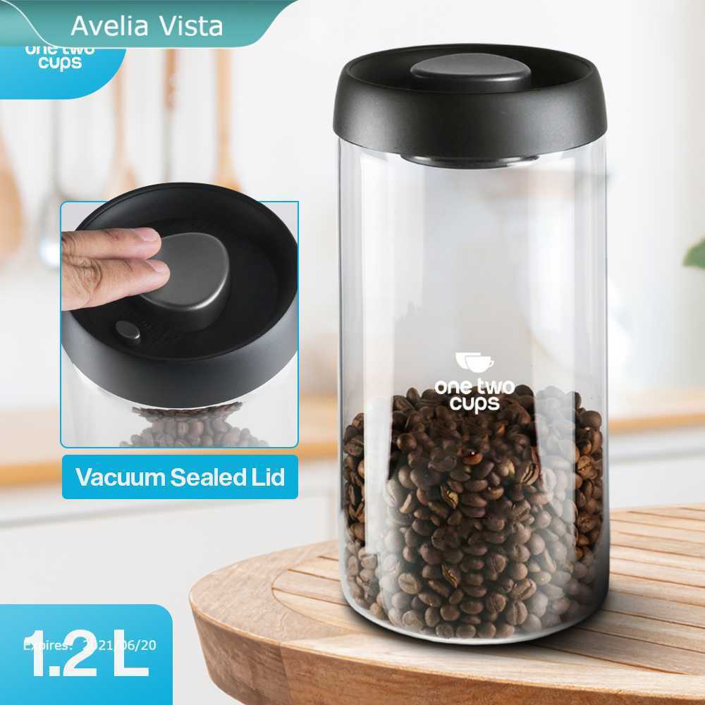 Toples Kopi Vacum Toples Kaca Penyimpanan Biji Kopi Vacuum Sealed Lid