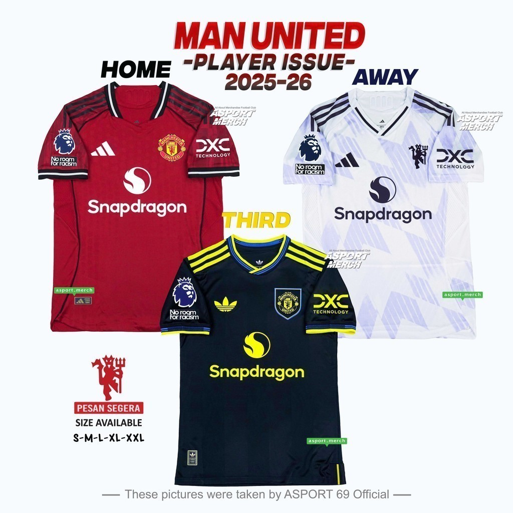 KOLEKSI PLAYER ISSUE MAN UNITED HOME AWAY THIRD 2025 2026 PI