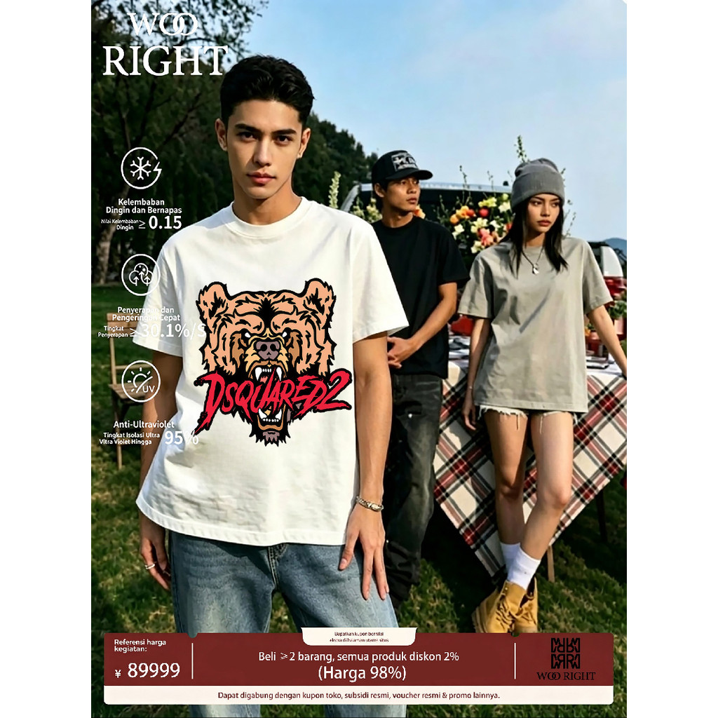 WOO RIGHT COD (Dikirim dalam 24 Jam) | Kaos Pria Motif Beruang Dsquared2 | Kaos Pria Distro Original
