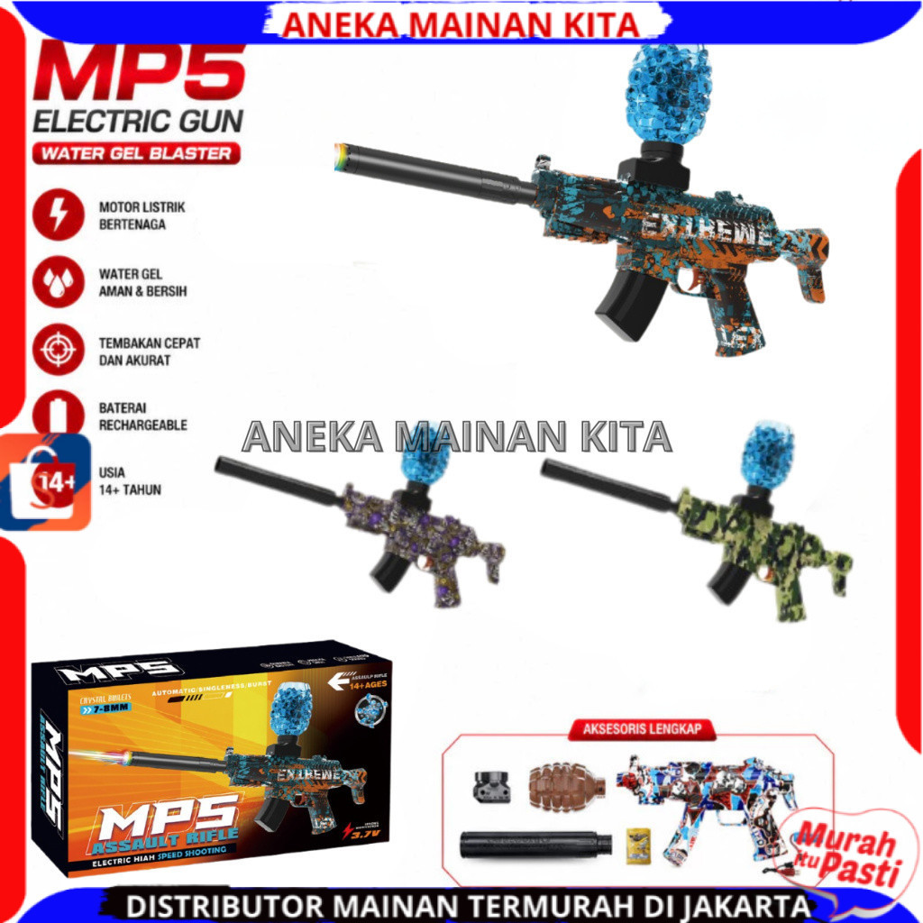 Mainan Senapan Gel MP5 Assault Rifle Electric Hydrogel Gun 3.7V Mainan Tembak Bola Air Anak