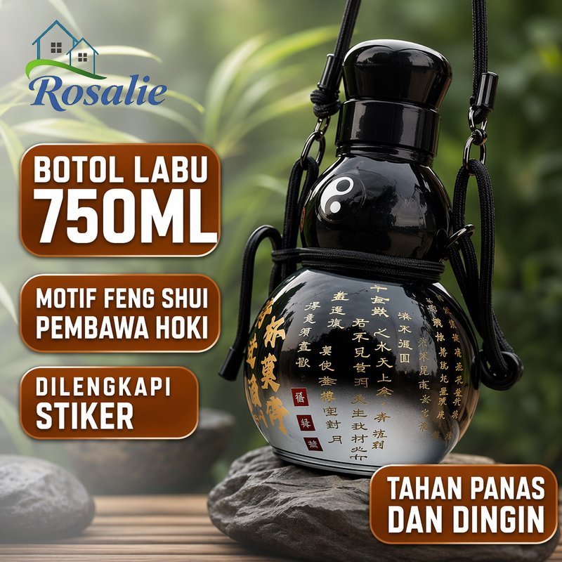 Botol Minum Labu Holo 750ml Botol Air Plastik Food Grade Dengan Stiker Feng Shui Kapasitas Besar