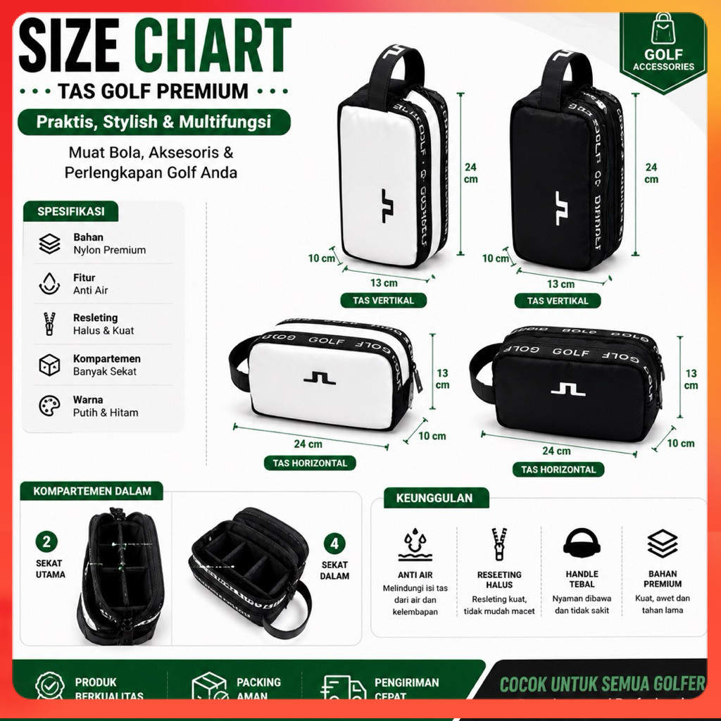 HOT PROMO Tas Bola Golf / Pouch Hand Bag Golf Ball Import - Bag ball Pouch j.lindeberg Import TERLAR