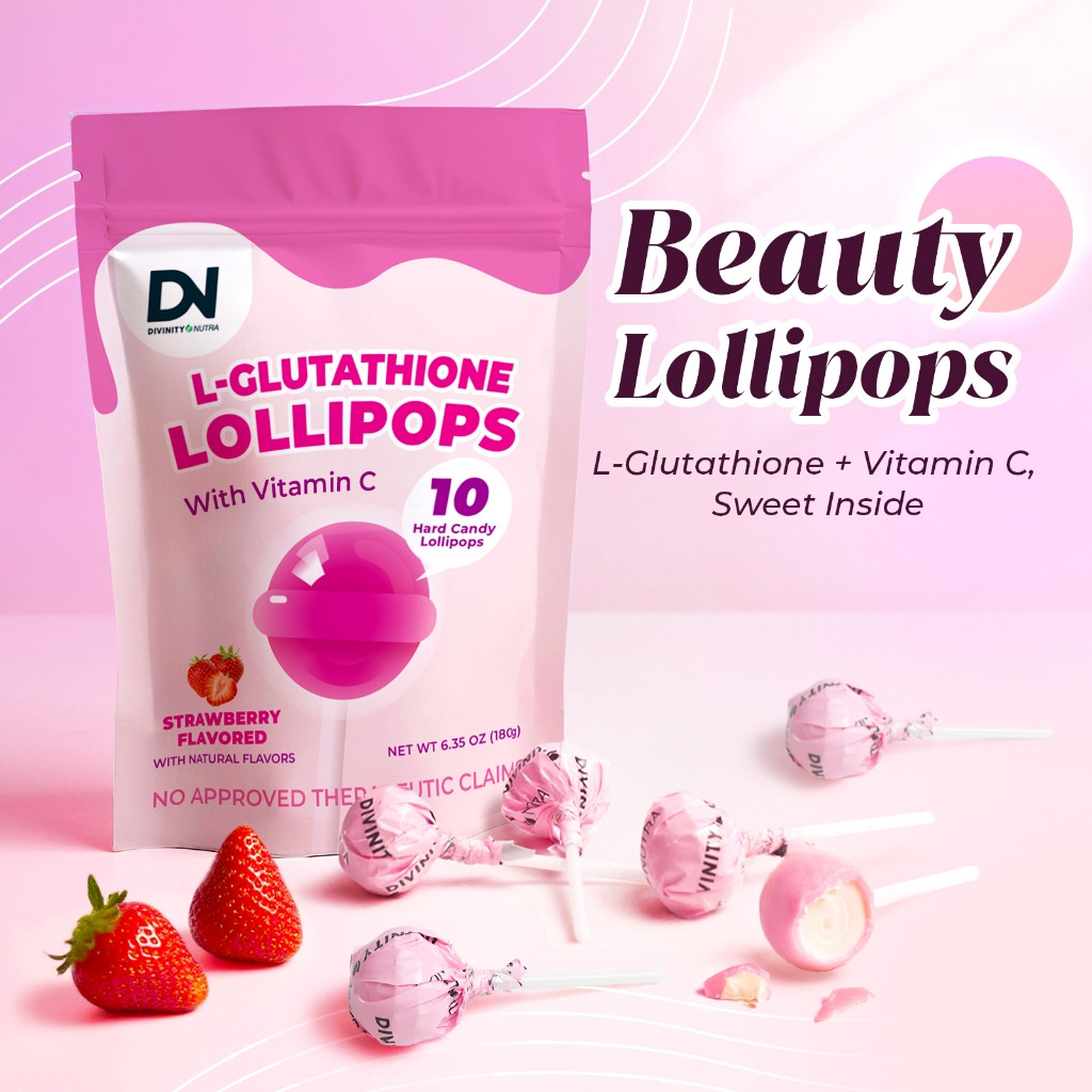 DN L-Glutathione Lollipops with Vitamin C - 10 Sticks, Strawberry Flavor with Collagen Peptides, Nat