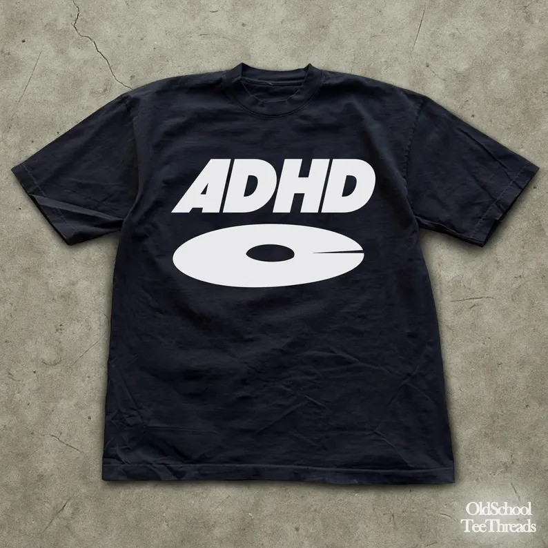MisfitBrand Kaos Lucu Bertema Piringan Hitam ADHD Hadiah untuk Pecinta Musik & DJ Kaos Grafis Humor 