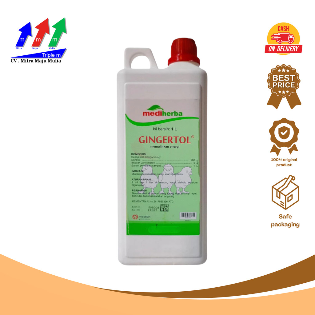 GINGERTOL 1 Liter MEDION Obat Suplemen Herbal Unggas Ayam Penguat Tenaga Stamina Jahe Merah Sorbitol