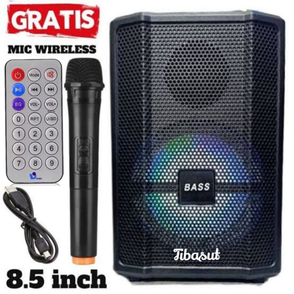 Speaker Bluetooth Free Mic Wireless Salon 8.5 Inci Fleco 8606AB Speker Aktif Portable F-8606 Ab