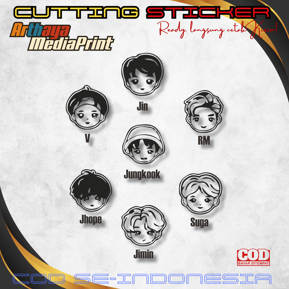 sticker cutting BTS member Chibi Karakter Kartun BTS lucu keren