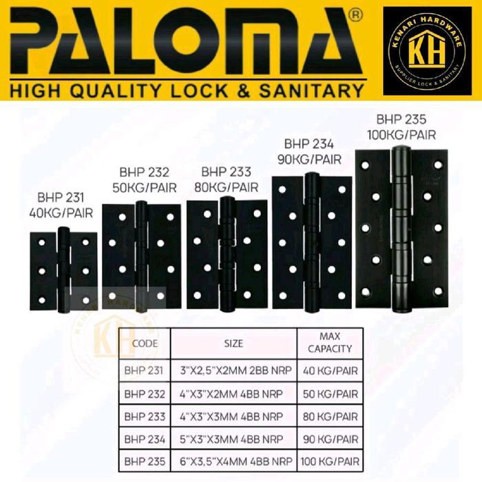 PALOMA BHP 231 232 233 234 235 Engsel Pintu Jendela Hinge Kupu Butt Plat Kayu Aluminuim PVC Hinges B