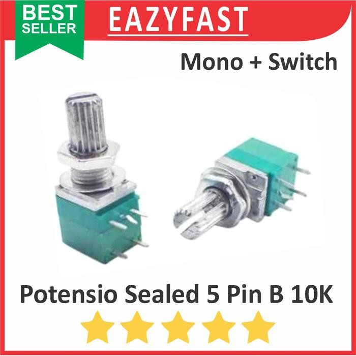 Potensiometer Sealed Saklar Switch B10K 10K B 10 K Ohm 5P 5 P Pin Kaki Mono Potensio Potentio Meter 